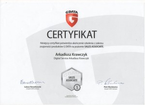 Certyfikat G DATA Digital Sevice Arkadiusz Krawczyk