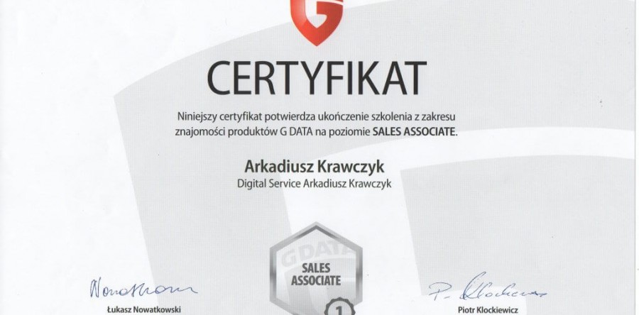 Certyfikat G DATA – producenta oprogramowania antywirusowego