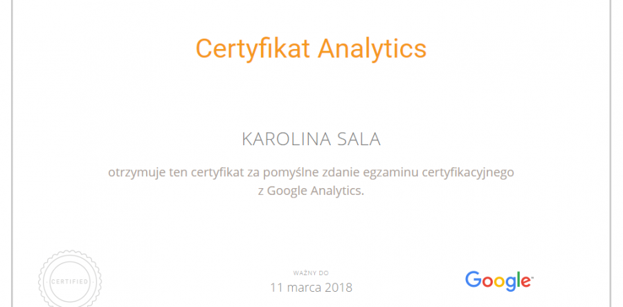 Certyfikat Google Analytics